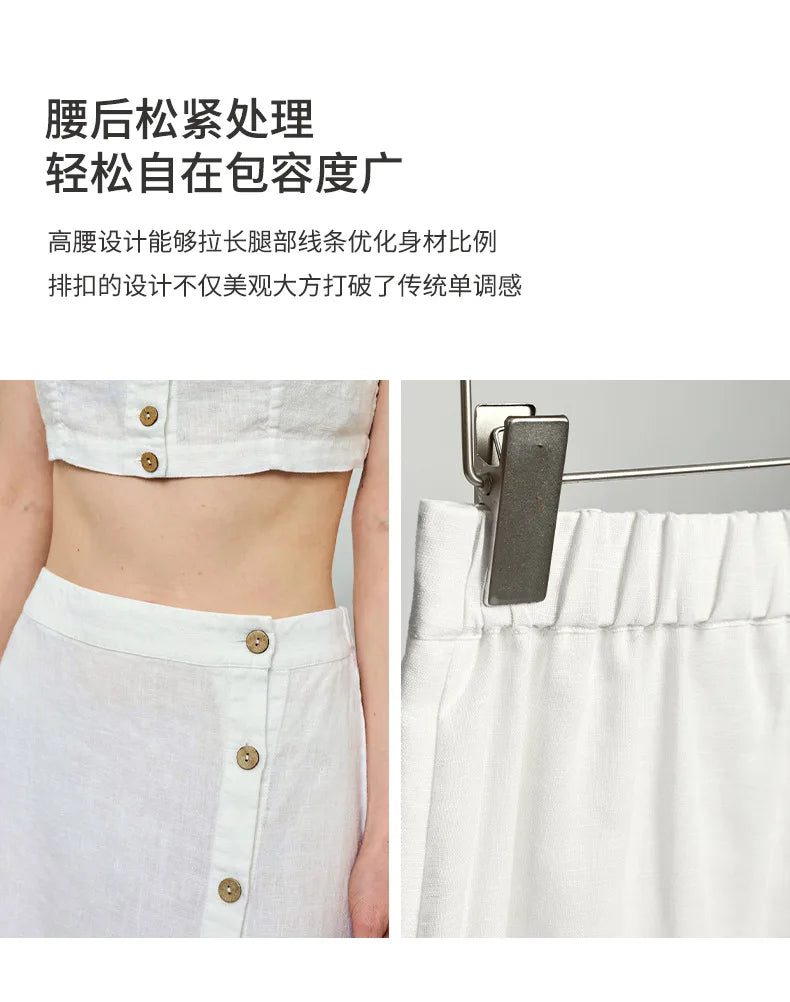 Linen Cotton Side Split Skirt