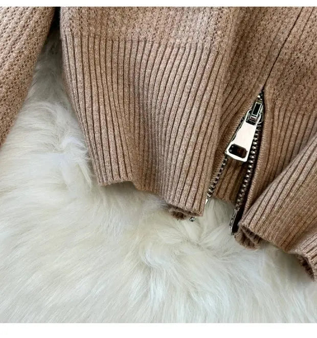 Zipper Hooded Slim Fit Knitted Sweatshirt Set