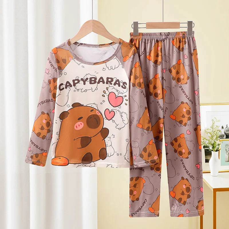 2PC/Set Boys Pajamas Sets Kids Pjs Toddler 3 to 4 5 6 7 8 9 10 11 12 Years Long Sleeve Capybara Funny Pijamas Children Clothing