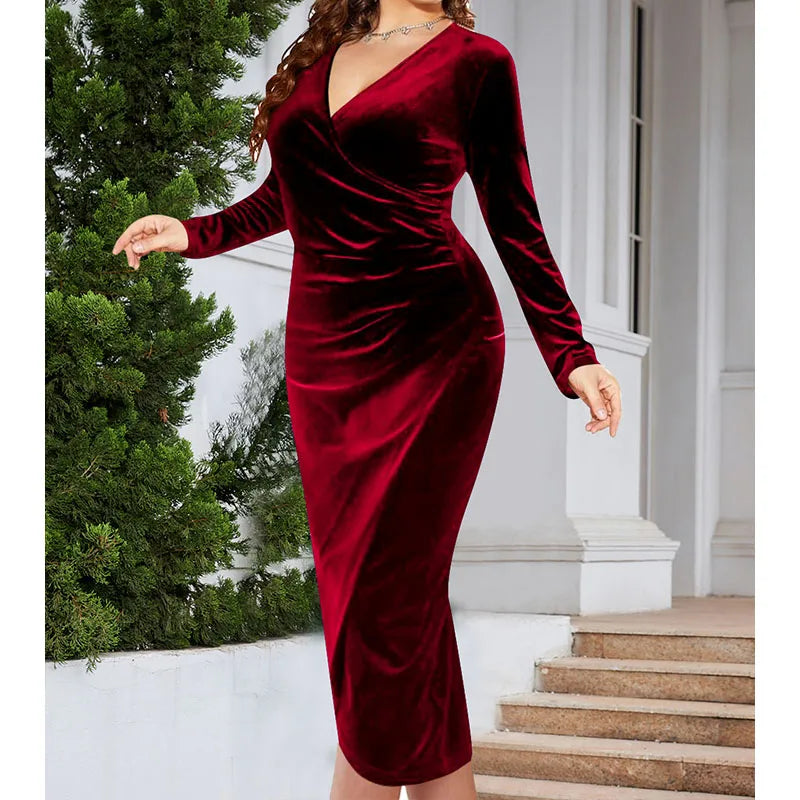 Velvet Ruched Bodycon Dress
