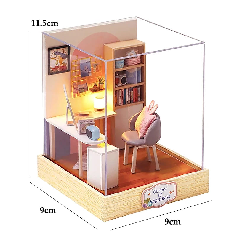 Wooden Miniature Doll House DIY Handmade Assembly Model Building Kit With Dust Cover