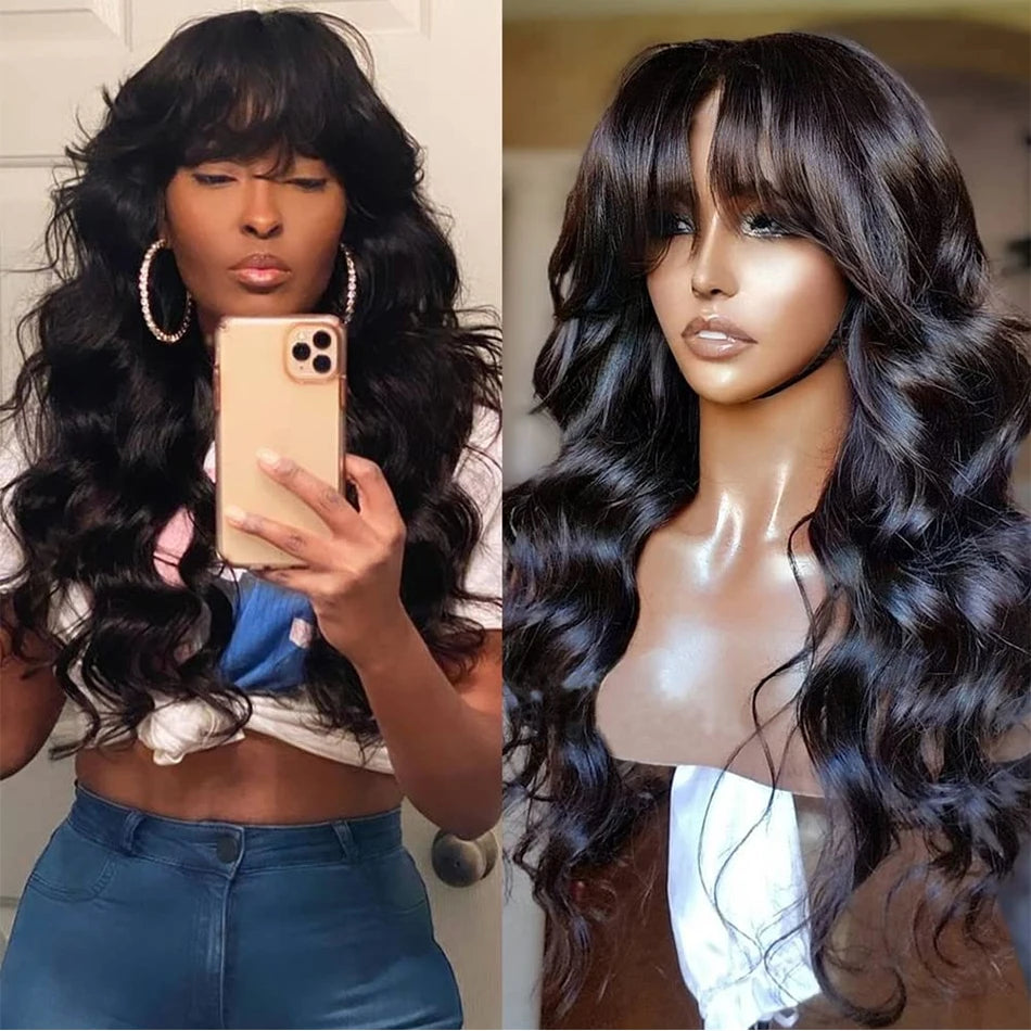 Body Wave Human Hair Wig With Bangs