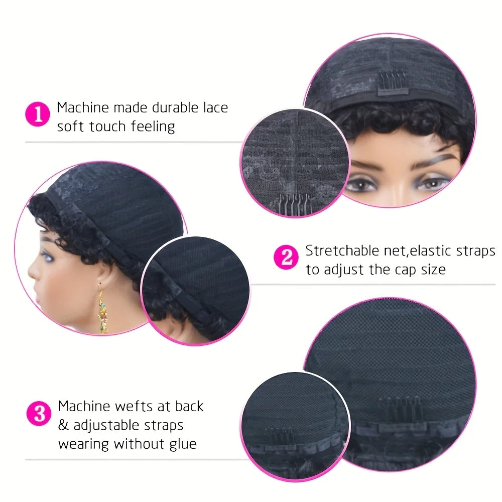 99J Short Layered Pixie Curly Wig