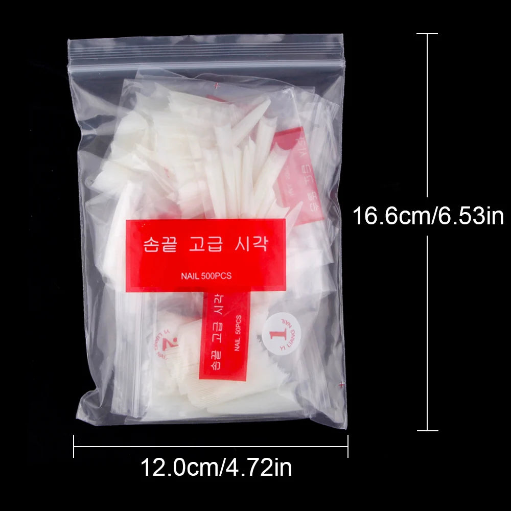 1Bag(600Pcs)Natural Stiletto Practice Nail Tips 10Size Half Cover Fake Acrylic Tip UV Gel Extension Press On Nails Manicure Tool