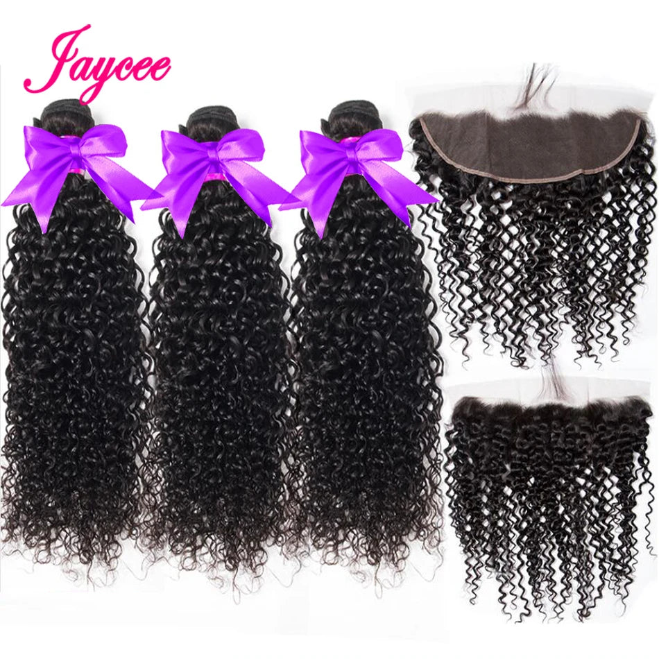 15A Malaysian Hair Bundles With Frontal Kinky Curly Bundles With Frontal 13x4 Ear to Ear Lace Frontal Human Hair Weave Extension