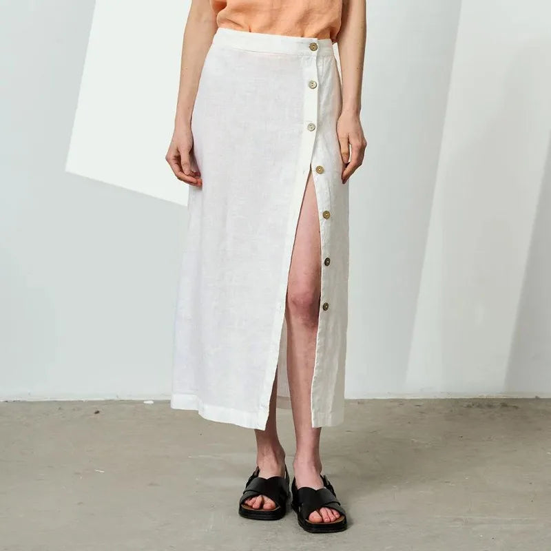 Linen Cotton Side Split Skirt