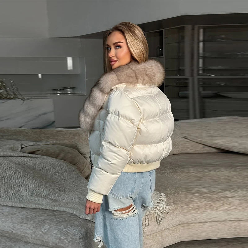 Wool Collar Spliced Short Cotton Jacket