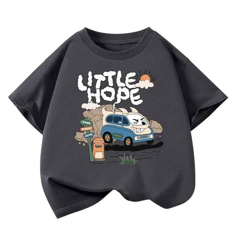 1pcs Summer Boys Car Cartoon Tees Fashion Tops Childrens Short Sleeve Clothes Printed Pattern T-shirts Child Loose Casual Tshirt