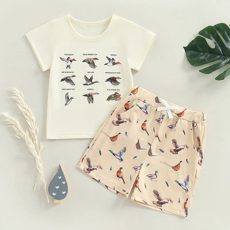 2025-01-15 Lioraitiin Toddler Baby Boy Duck Outfit Short Sleeve T-shirts Elastic Waist Shorts Summer Outfit