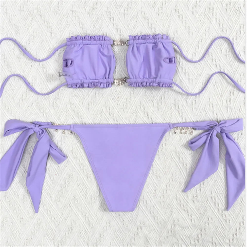 Rhinestone Chain Micro Thong Bikini