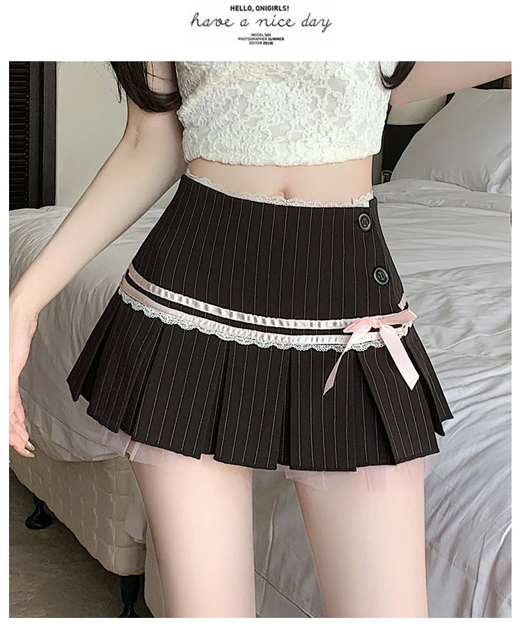 Sweet Striped Pink Pleated Skirt