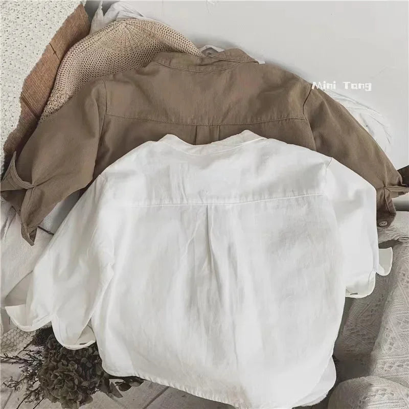 Boys Baby's Kids Blouse Jacket Outwear 2023 White Spring Autumn Shirts Cotton Gift Plus Size Children's Clothing