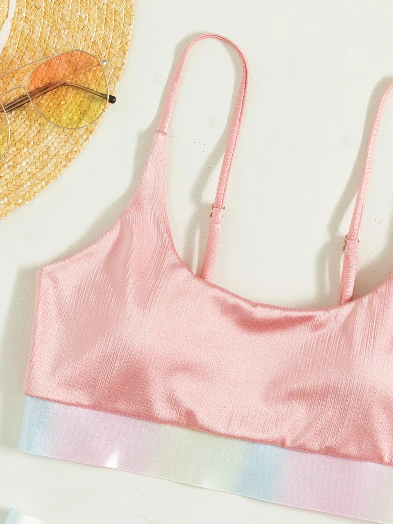 Shiny Pink Contrast Bikini Set