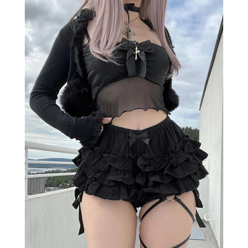 Black Ruffled Shorts