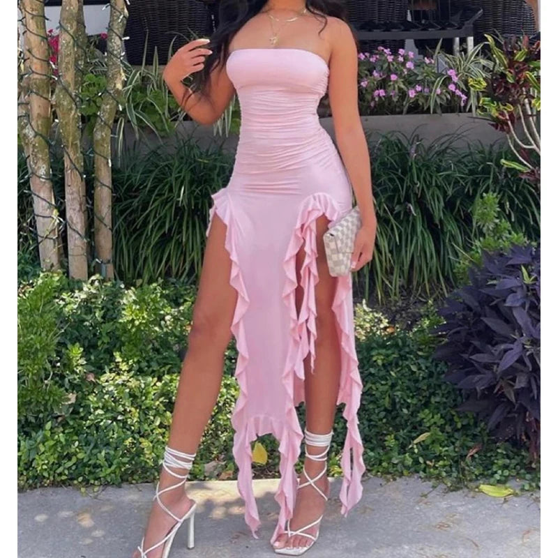 Floral Fold Hemline High Slit Mini Dress