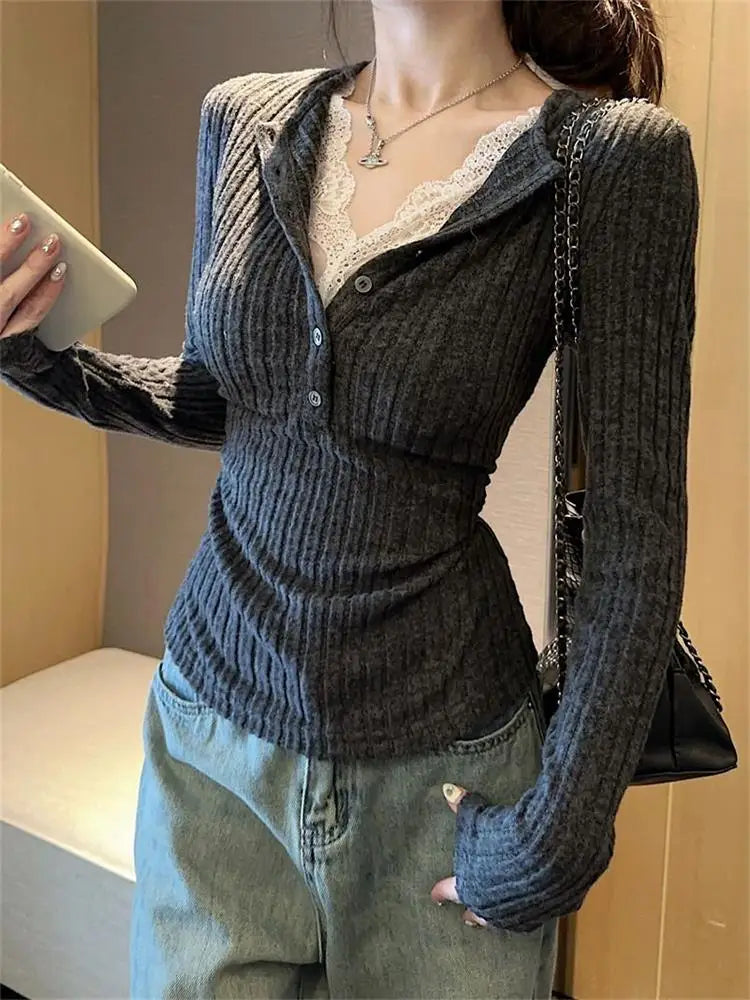 Lace Patchwork Long Sleeve T-Shirt