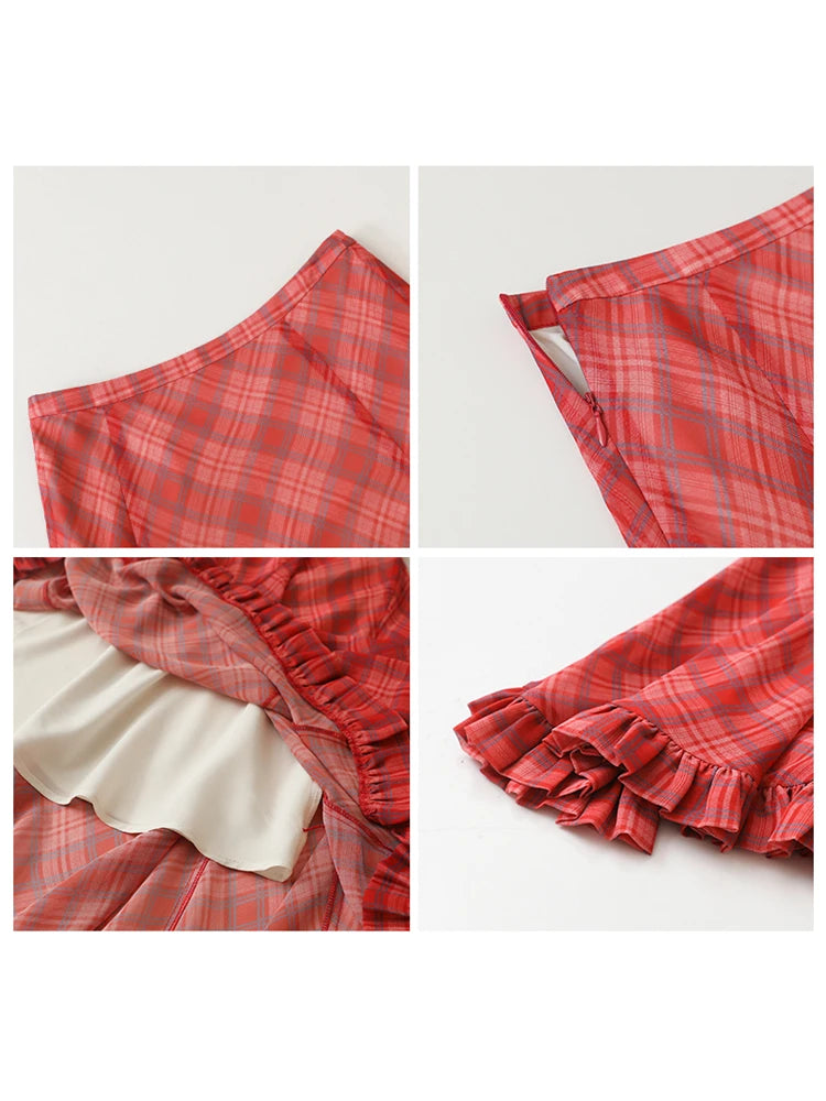 A-Line Vintage Irregular Plaid Skirt