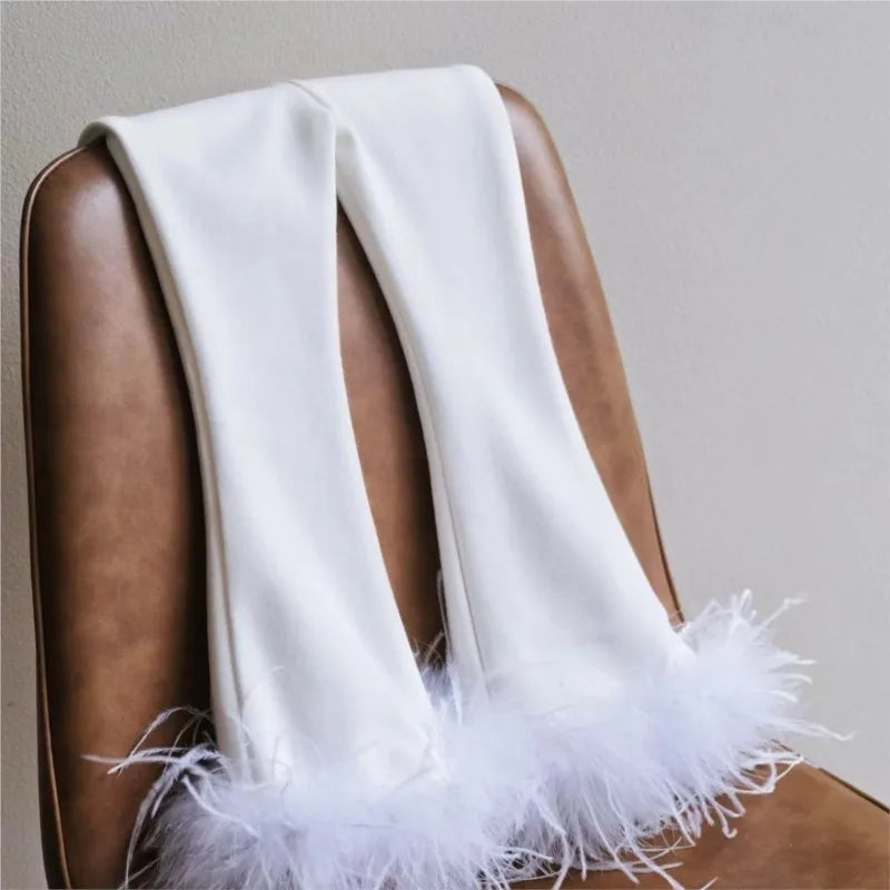 Fashion Baby Girl Princess Cotton Detachable Feather Flared Pant Infant Toddler Child Trousers Spring Autumn Baby Clothes 1-10Y