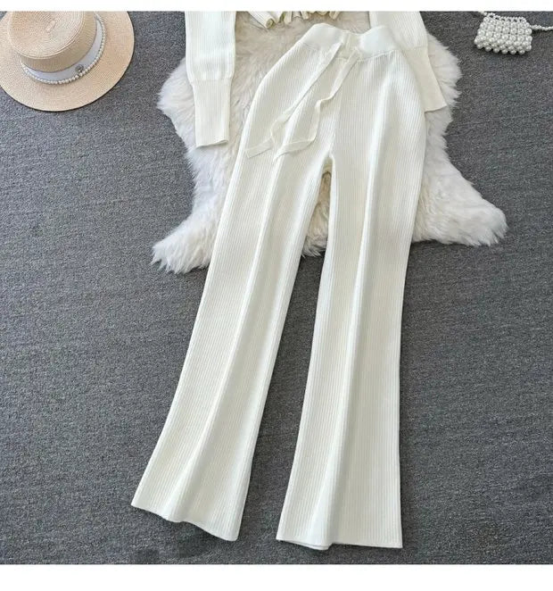 Zipper Hooded Slim Fit Knitted Sweatshirt Set