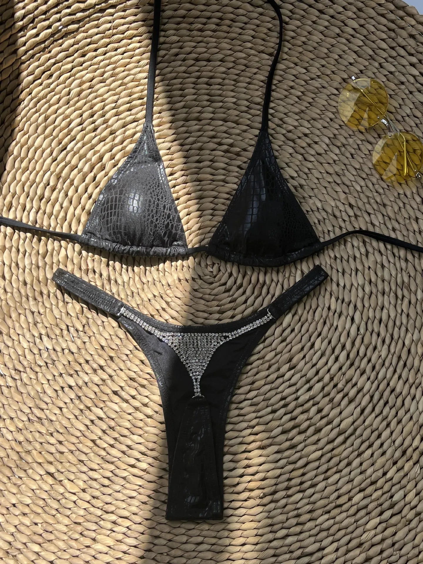 Metallic Black Snakeskin Micro Bikini