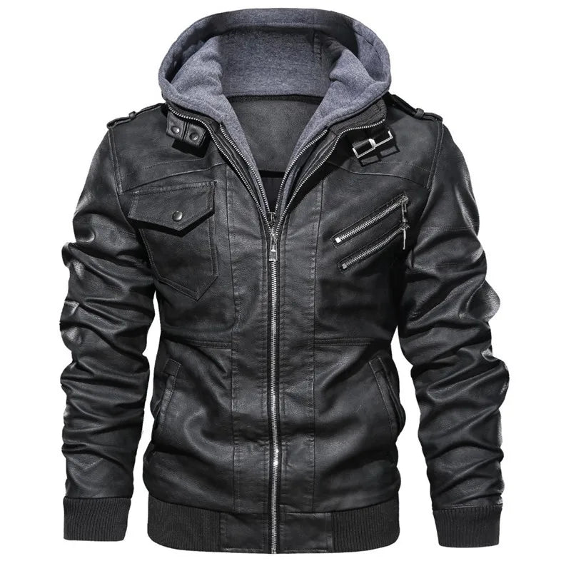 Hooded PU Leather Jacket