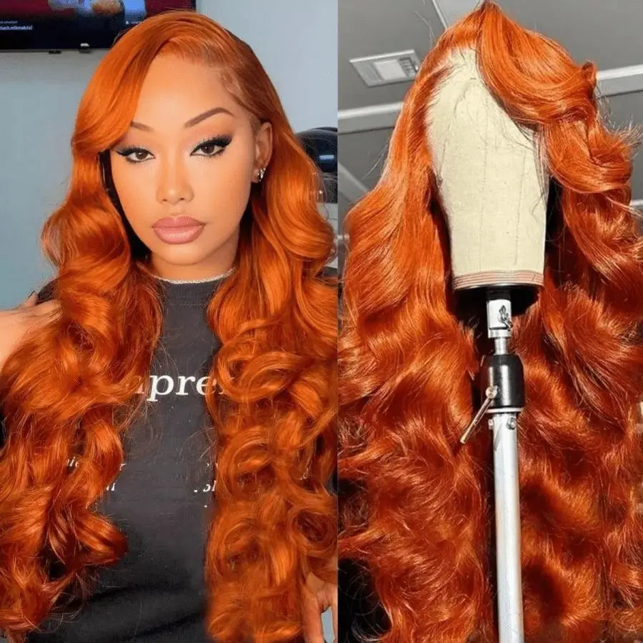 200% Body Wave 13x4 Lace Frontal Human Hair Wigs Ginger Orange Transparent Lace Wigs Human Hair Pre Plucked With Baby Hair