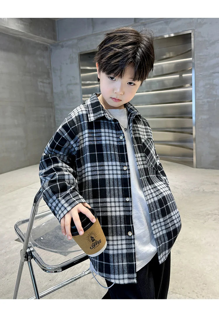 Classic Design Boys Girl Long Sleeve Plaid Shirt Clothes Teenage Kids School Shirts Blouse Children Casual Spring Autumn Clothes