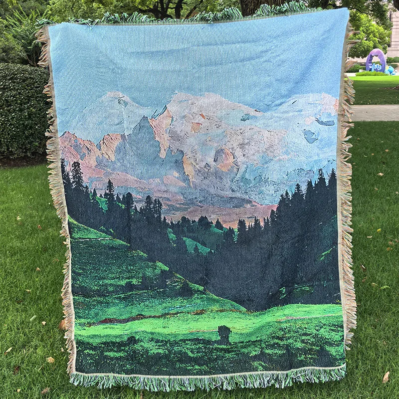 Snow Mountain Forest Cotton Thread Woven Blanket