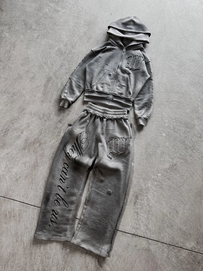 Loose Hooded Sweatshirt Set