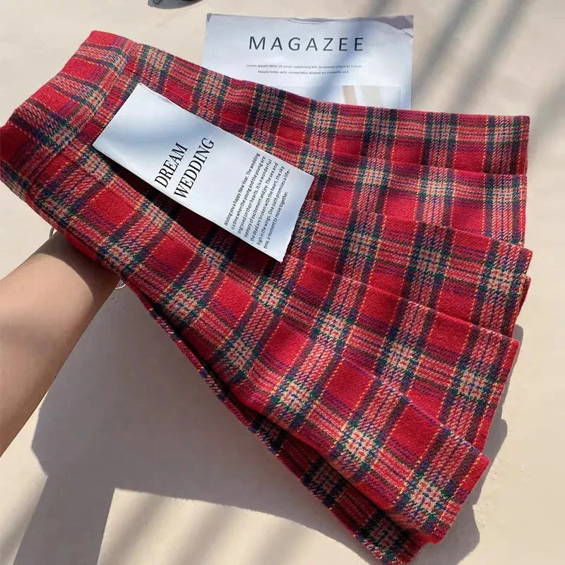 Plaid Woolen Pleated Skirt