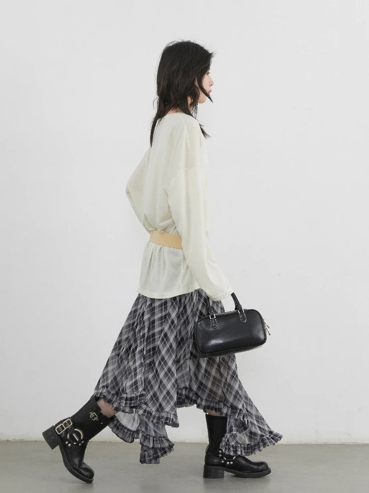 A-Line Vintage Irregular Plaid Skirt