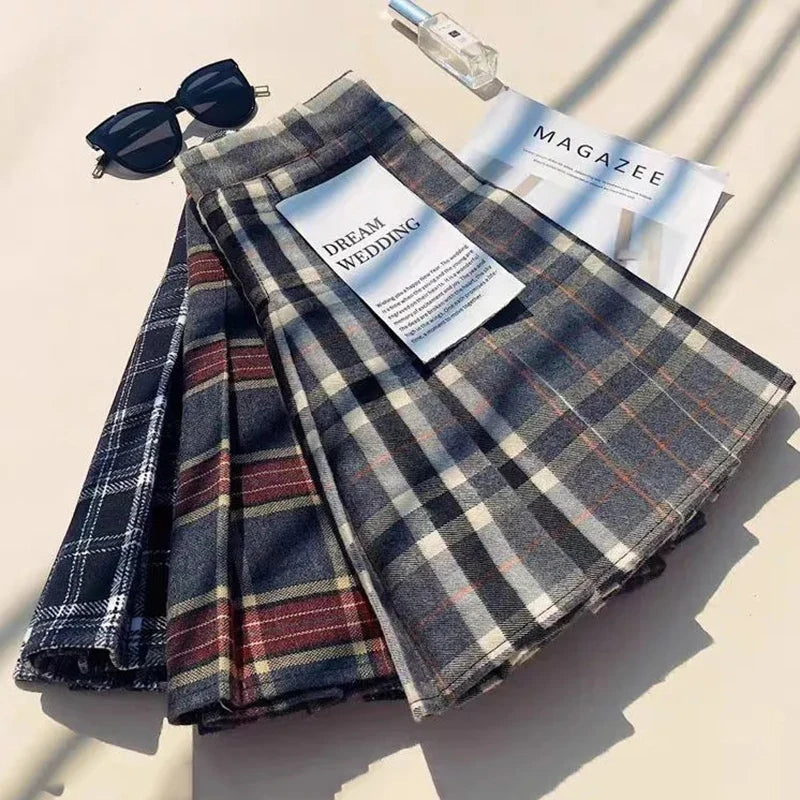 Plaid Woolen Pleated Skirt