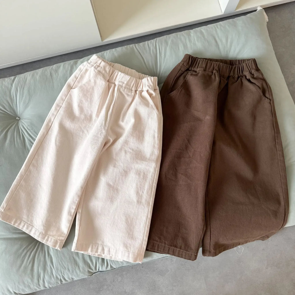 Autumn New Kids Wide Leg Pants 2-10Y  Cotton Loose Solid Color Fall Casual Baggy Trousers with Pocket Korean Children Clothes