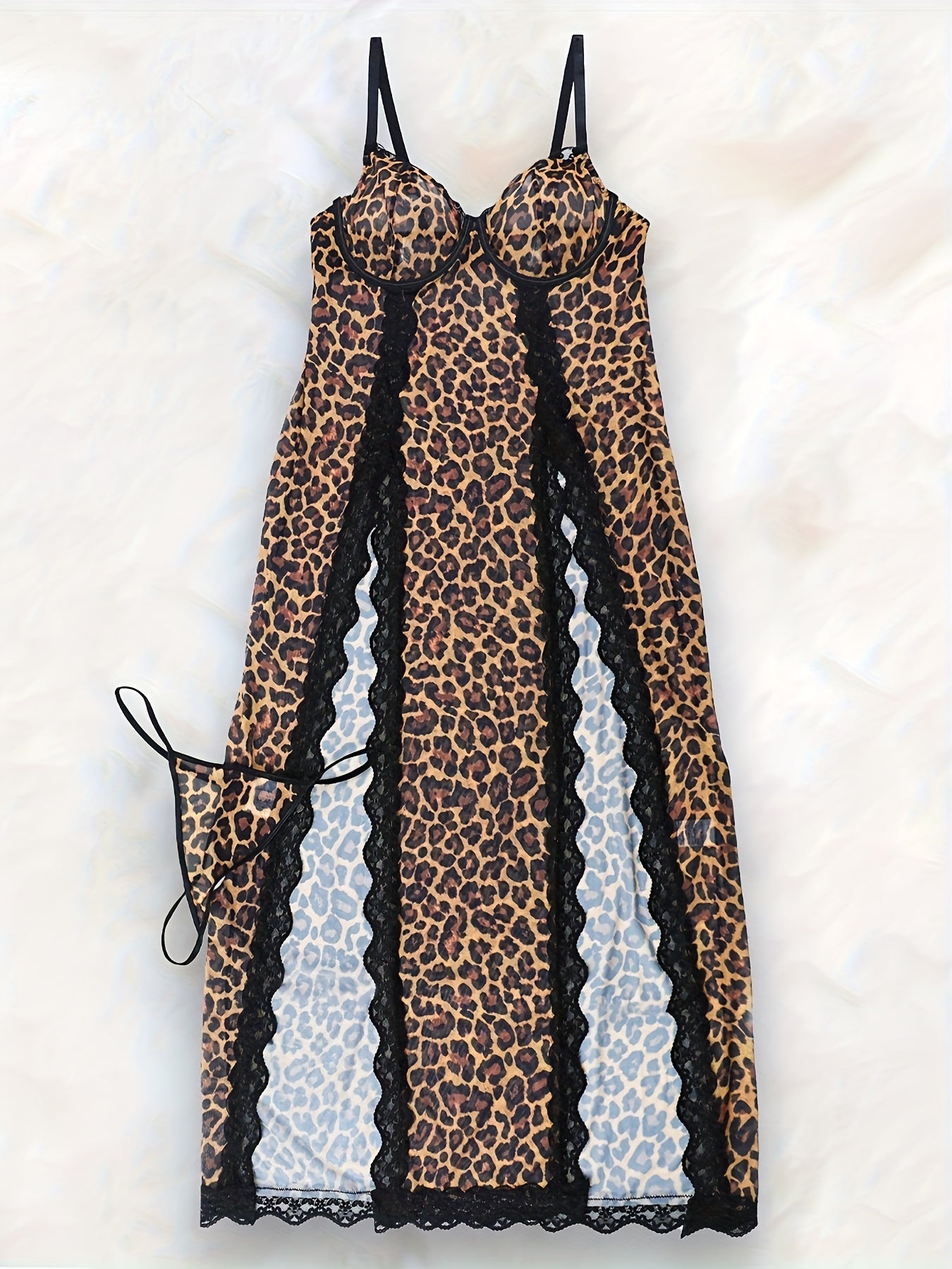 Wild Charm Style Leopard Print Lace Trim Sexy Lingerie Set