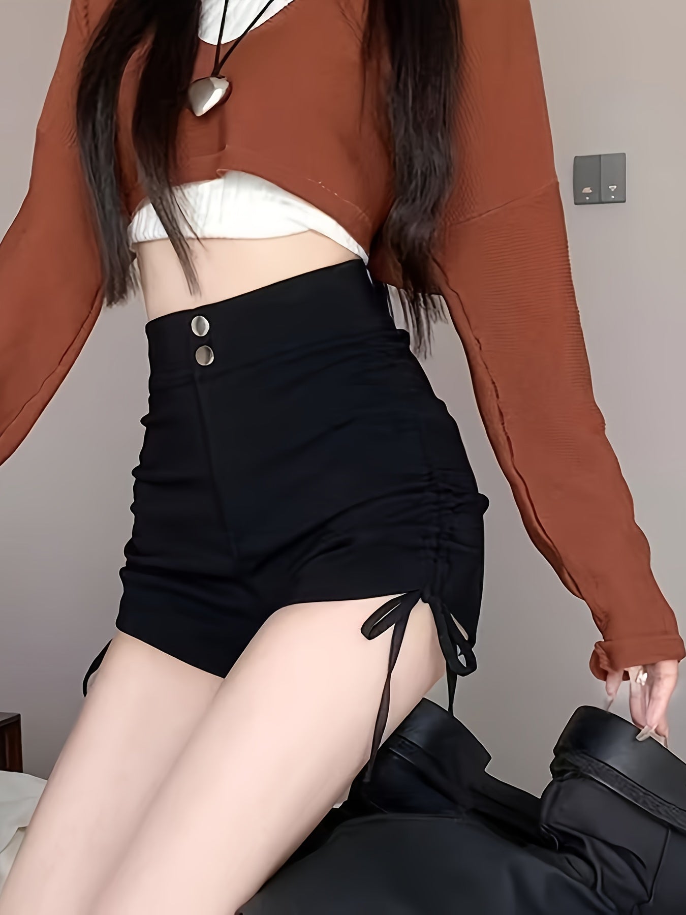 High-Waisted Drawstring Shorts