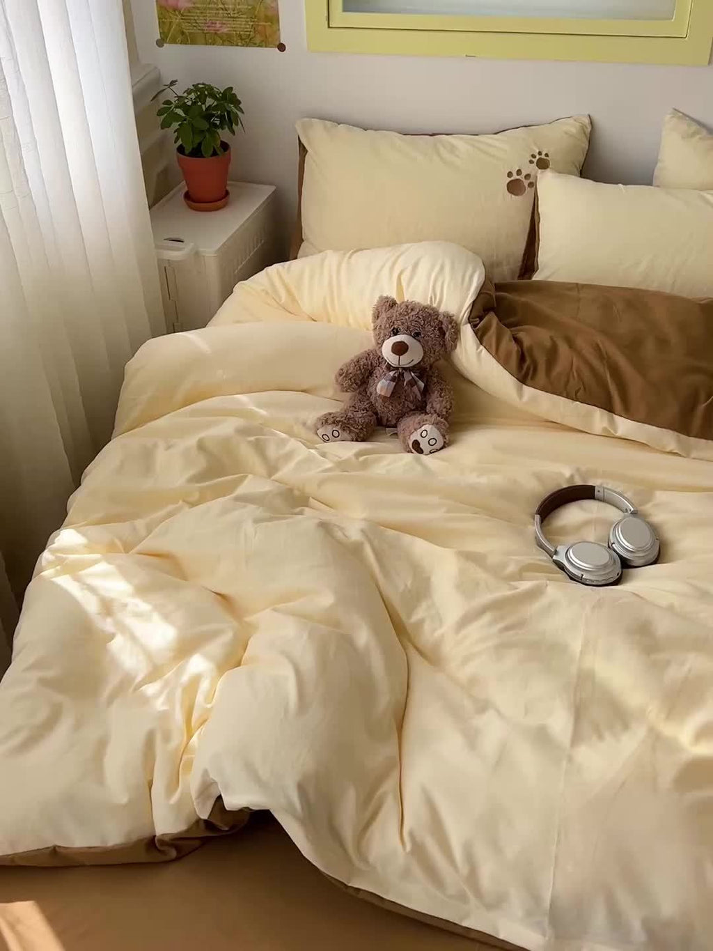 Teddy Bear Towel Bedding Set, Including 1 Duvet Cover, 1 Bed Sheet, And 2 Pillowcases