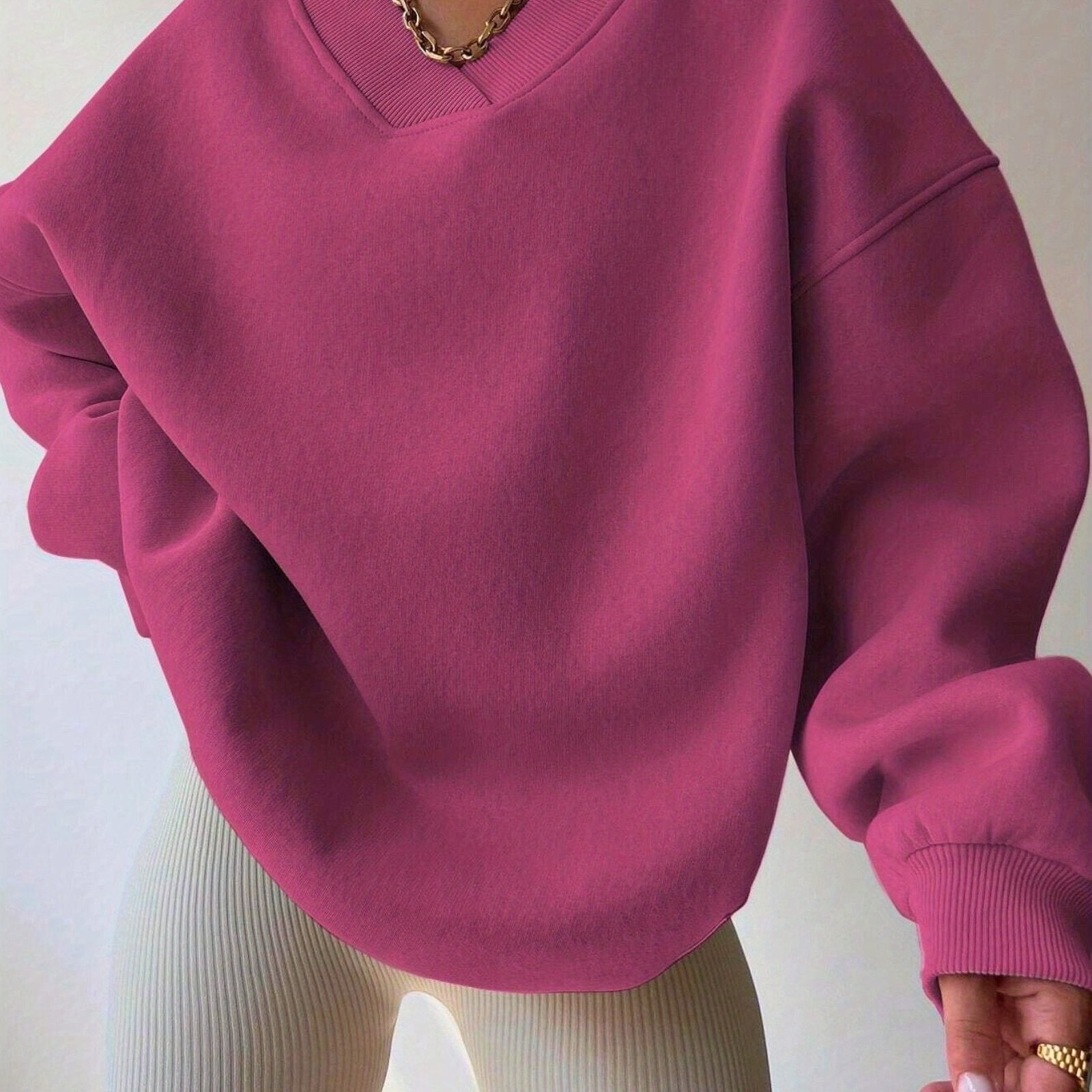 V-Neck Oversized Pullover Sweatshirt