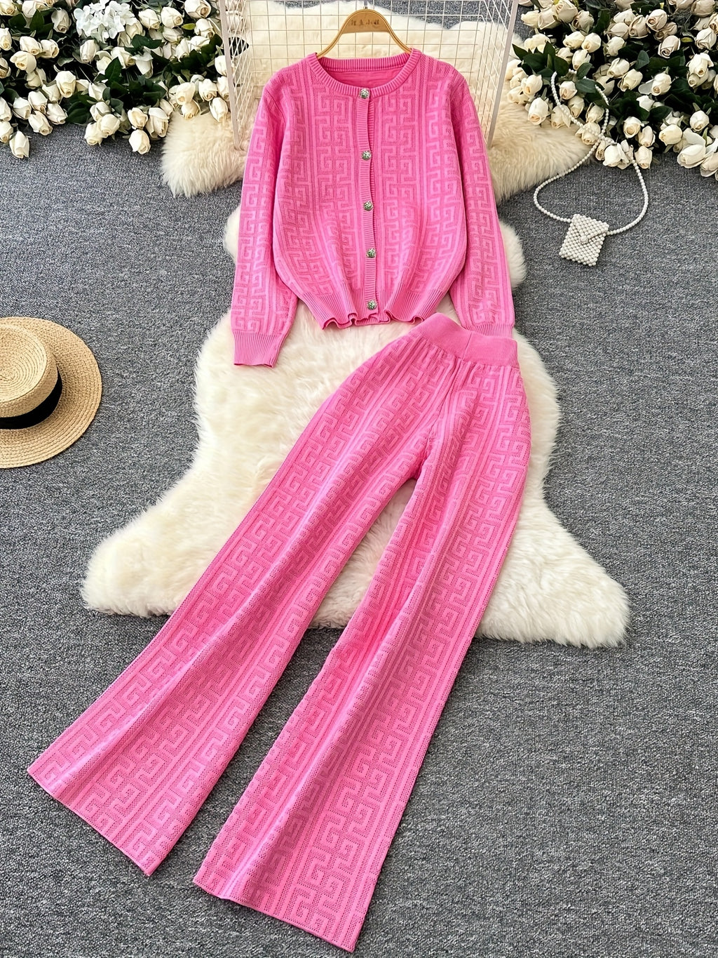 Cardigan Loose Jacquard Two-Piece Set