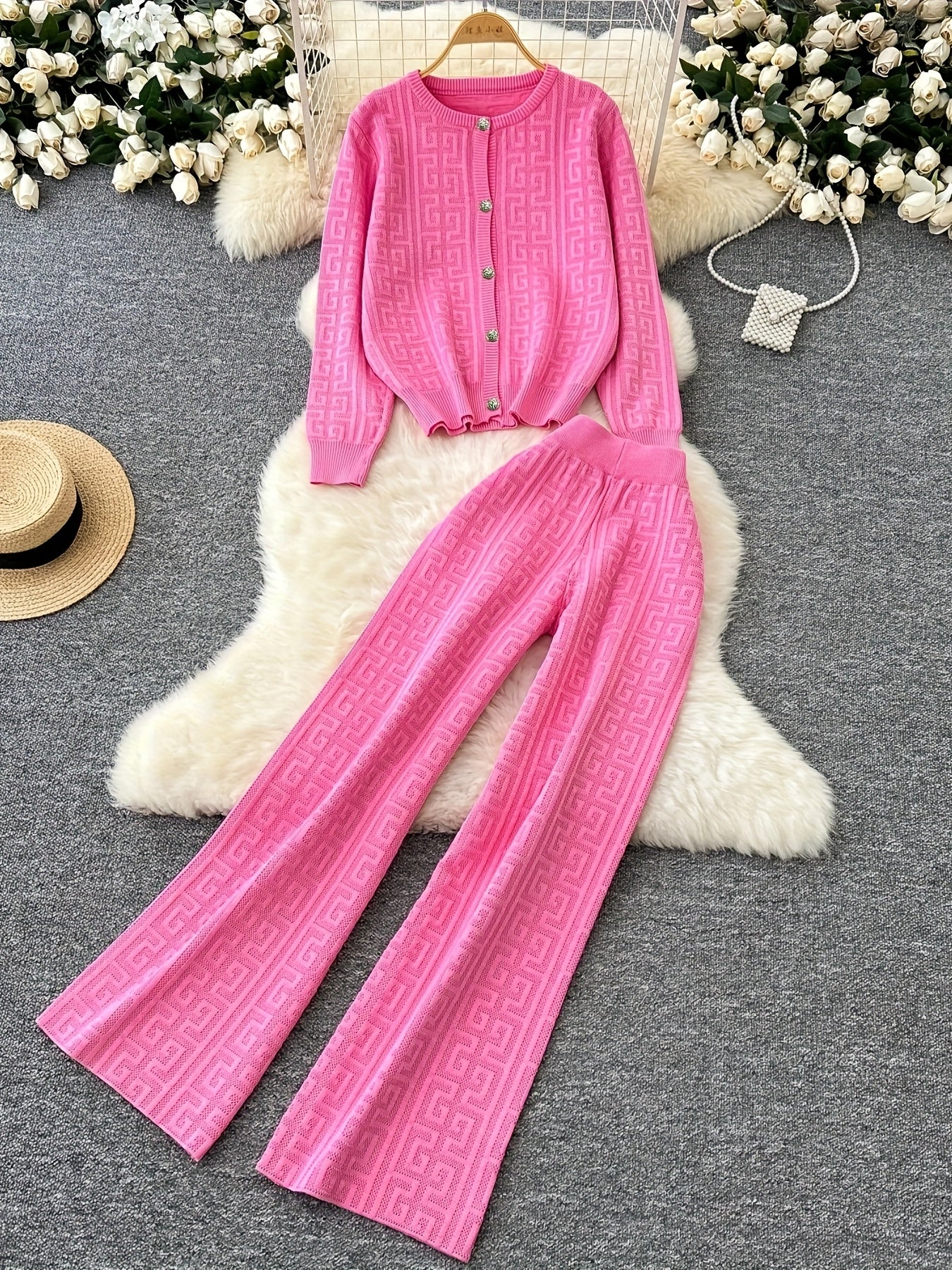 Cardigan Loose Jacquard Two-Piece Set