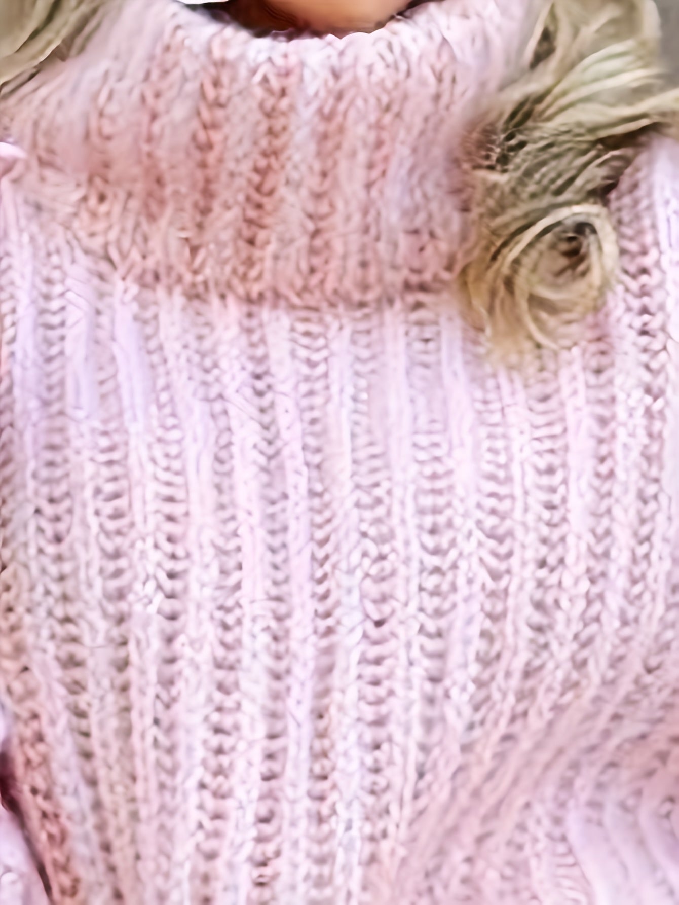 Cozy Pink Sweater with Puff Sleeves and Ribbed Detail
