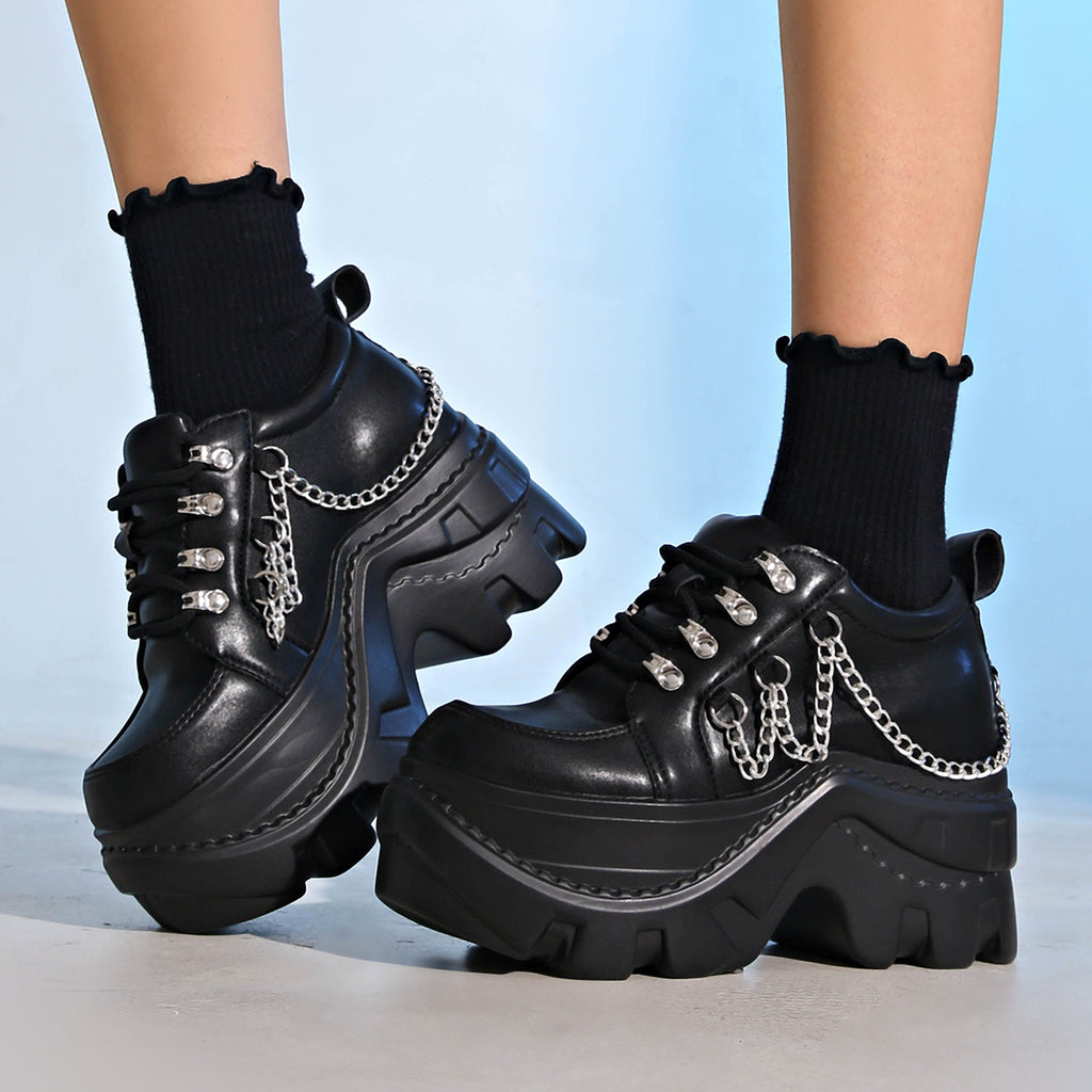 Chunky High-Heel Lace-Up Ankle Boots