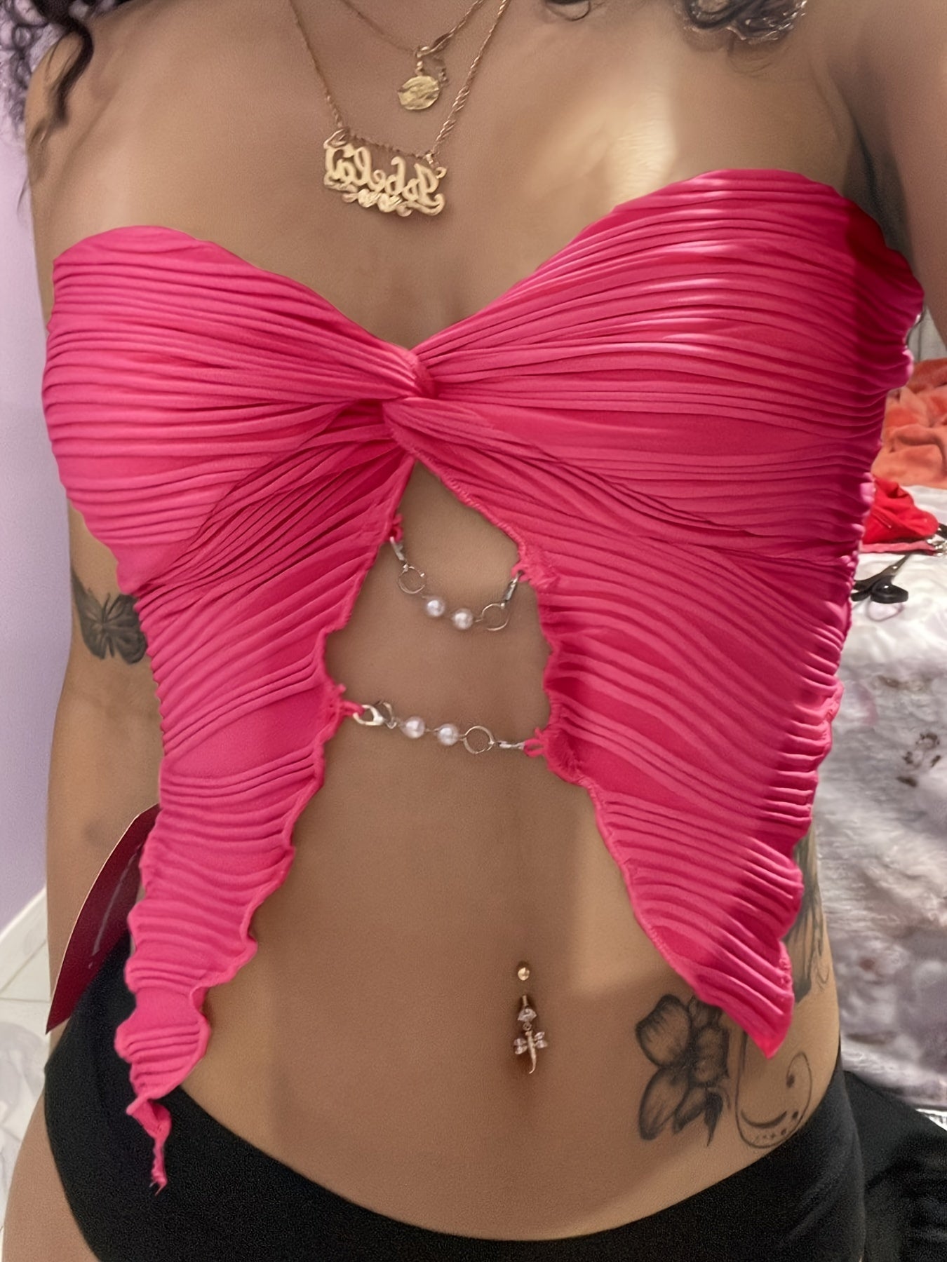 Strapless Asymmetrical Chain Top