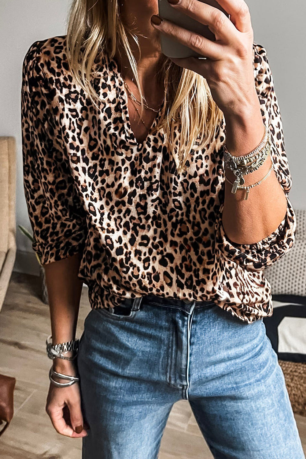Leopard V Neck Blouse FB