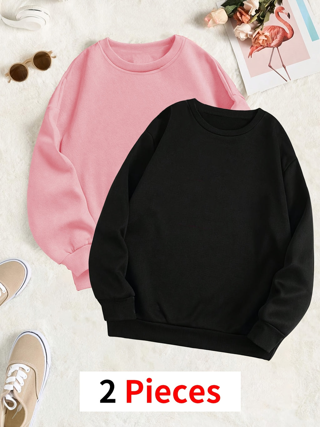 {2pcs} Casual Long Sleeve Round Neck Sweatshirts