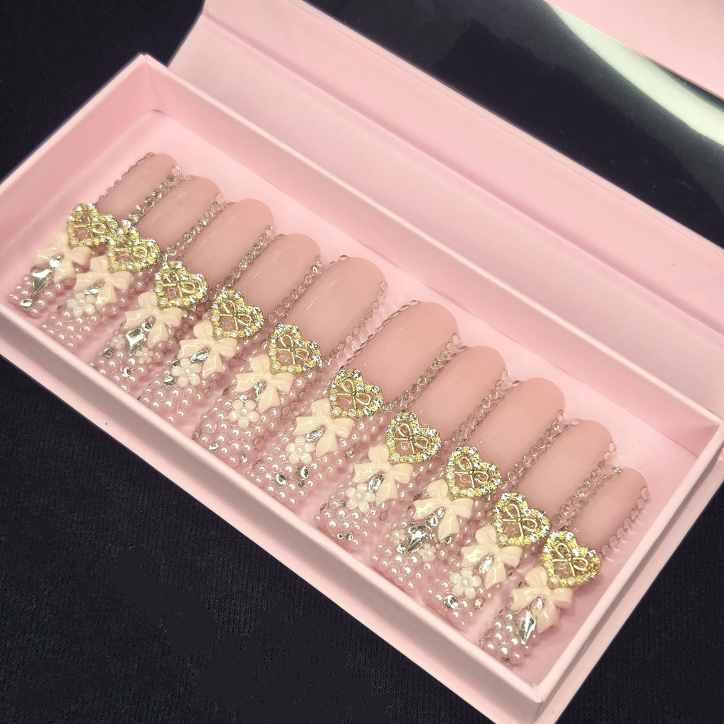 Gold Rhinestone Butterfly Press-On Nails