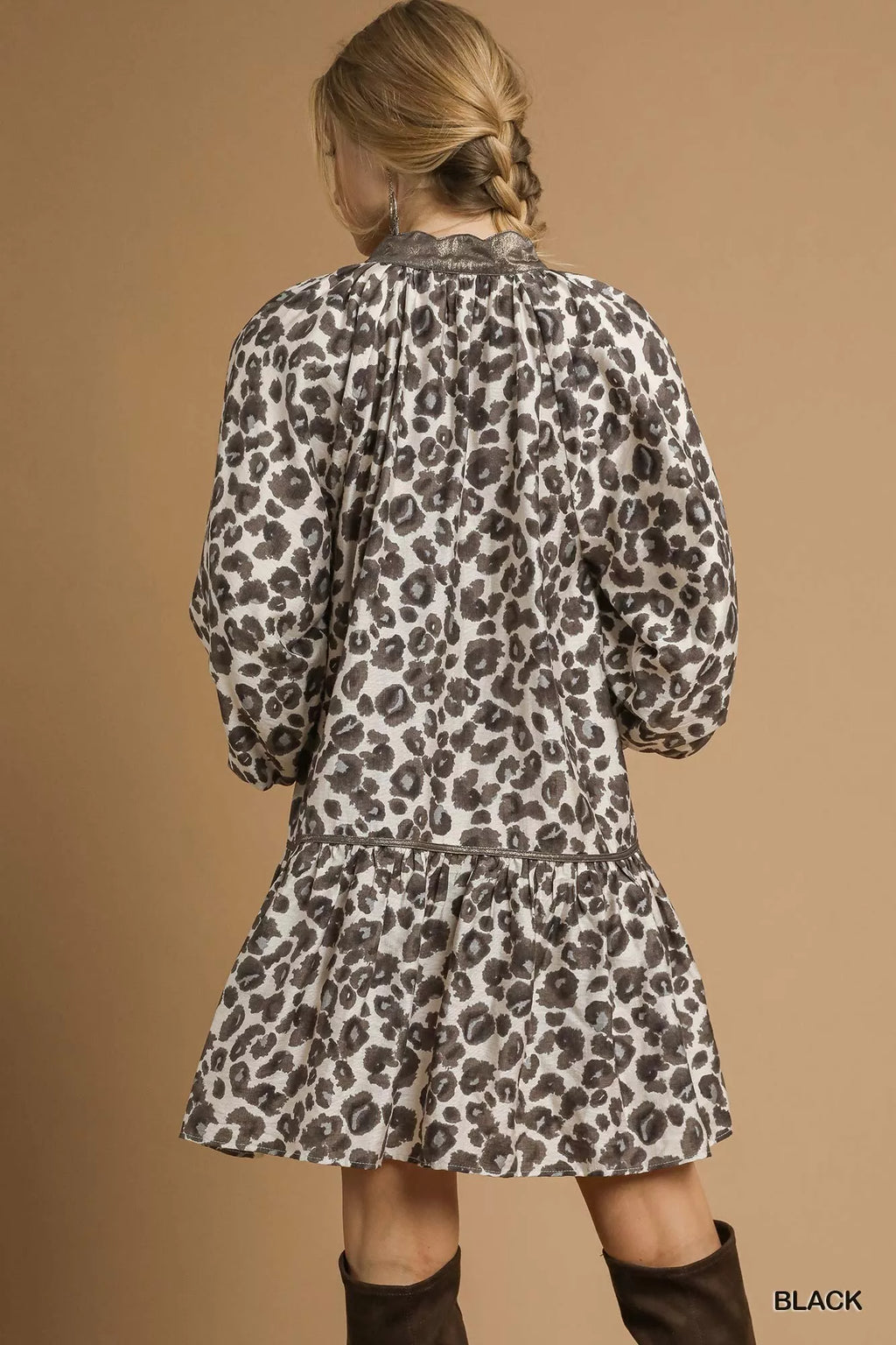 Umgee Leopard Print Tiered Mini Dress