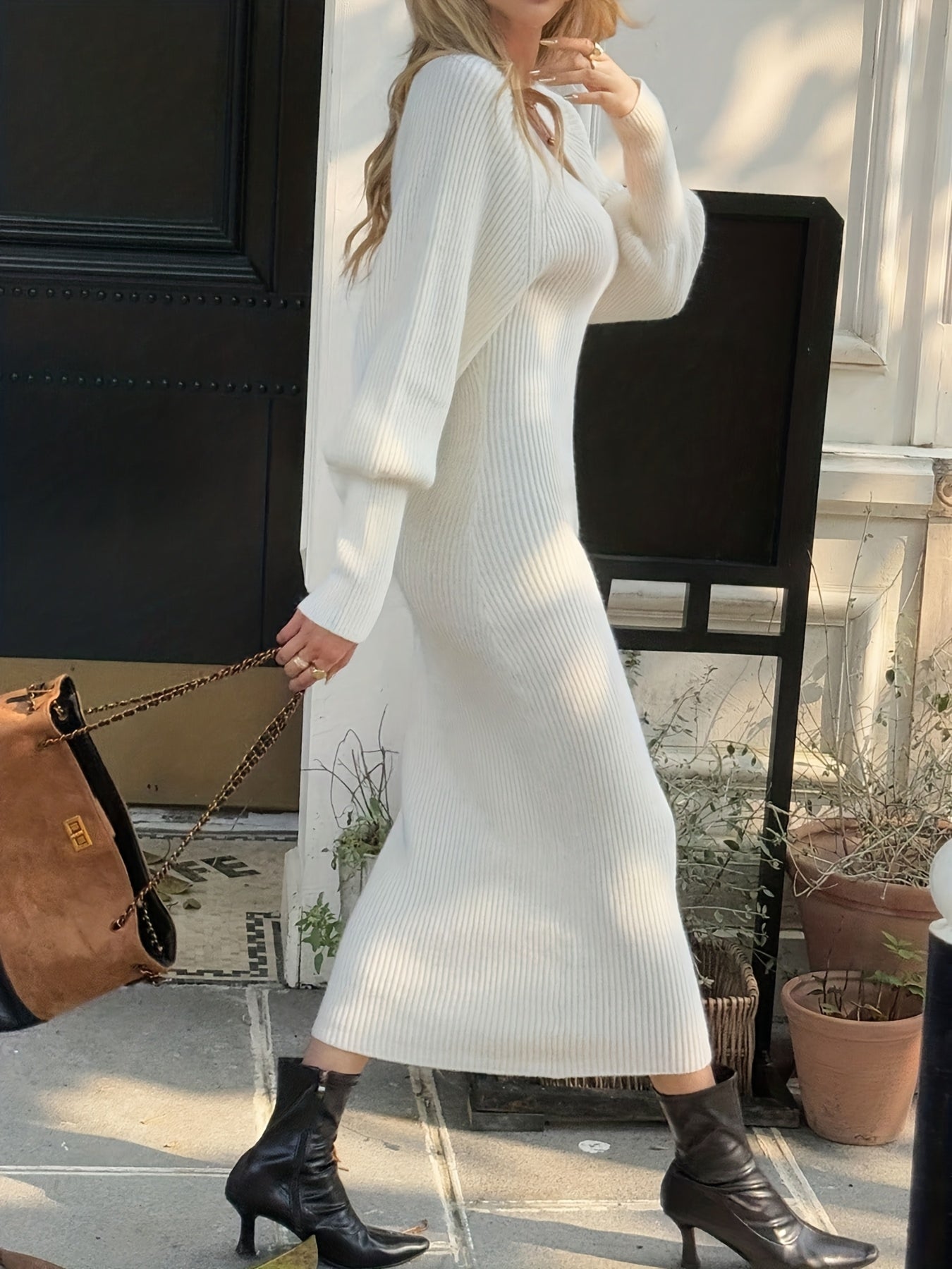 Women's Elegant V-Neck Maxi Dress - Winter Long Dress with V-Neck Bodice & Slim-Fit, Machine Washable Solid Color Dress for Weddings, Parties, - Versatile Fall Winter Wedding Guest Gown (LL168) - Non- Dress, No Bulk