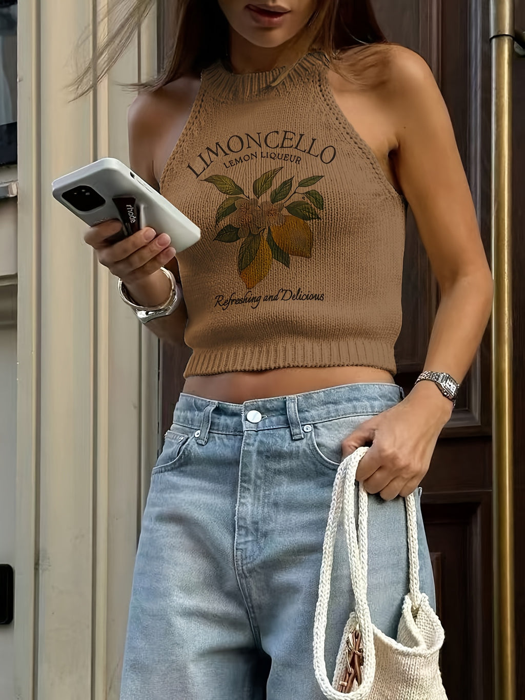 Women'S Fruit Print Cropped Tank Top - Casual & Stylish Round Neck Vest with Tropical Design, Perfect for Summer Streetwear, Summer Tank Tops