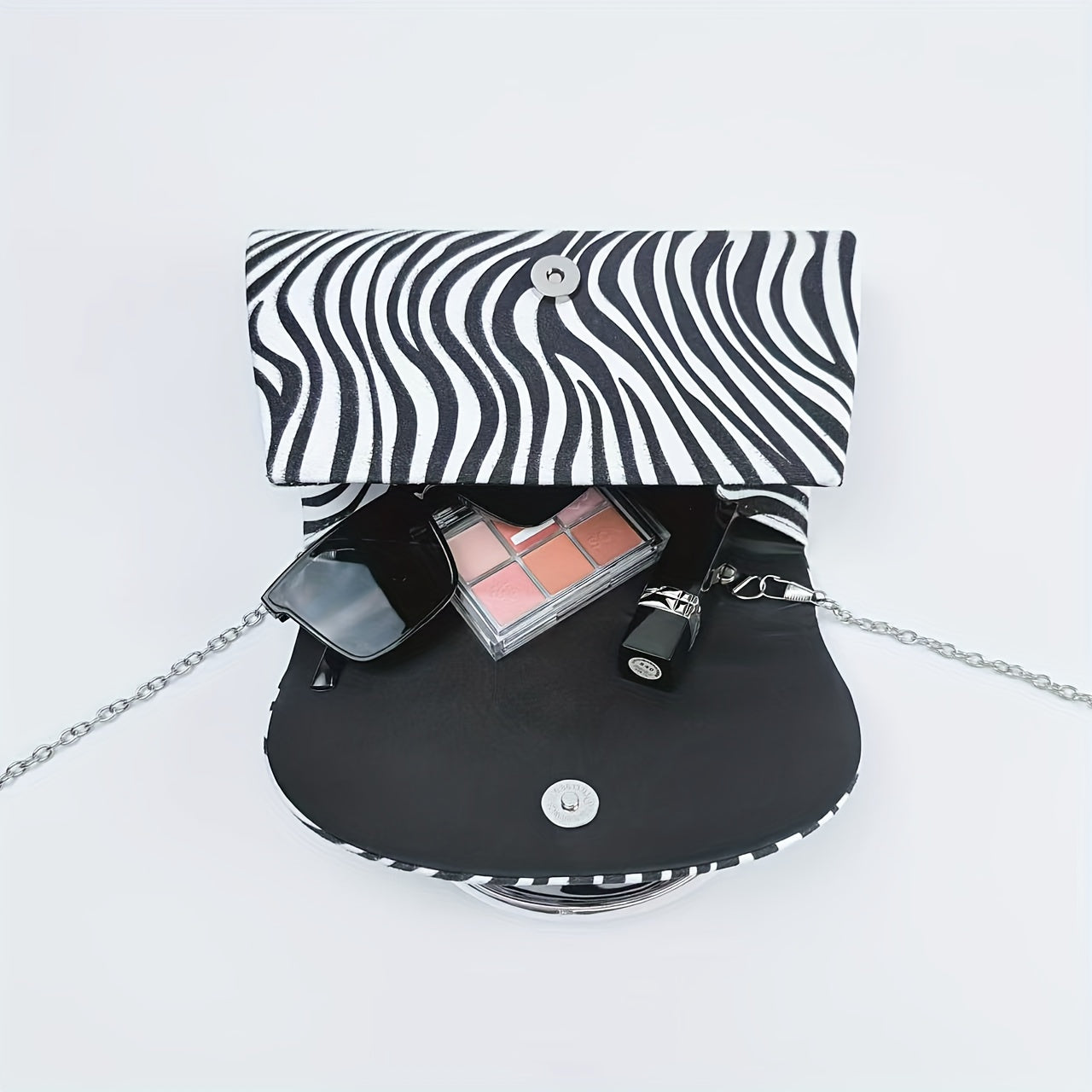 Women'S Elegant Evening Clutch Purse - Magnetic Closure & Detachable Chain Strap, Black & White Zebra Stripe Pattern, Corduroy Formal event bag for Parties, Weddings, Everyday - Luxury Party Handbag Gift for Women, Ladies Han