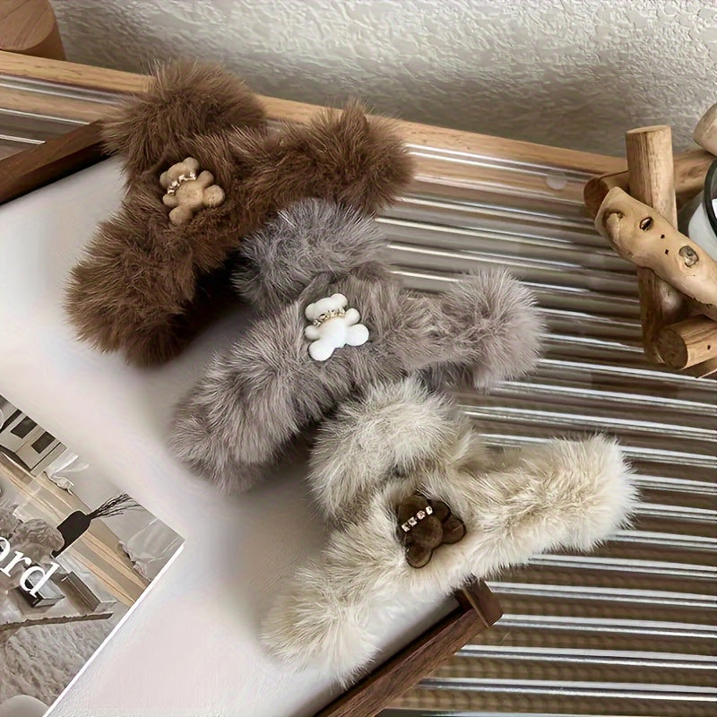 1/2/3pcs Plush Cute Bear Hair Claw